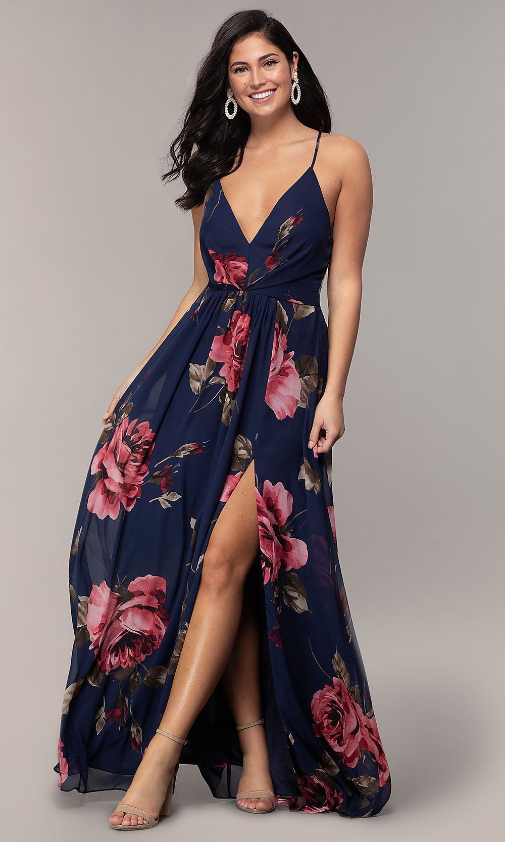 Floral-Print Long V-Neck Prom Dress by Simply -   17 dress Simple floral ideas
