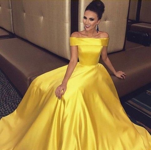 Glamorous Yellow Long Prom Dress Off Shoulder Bateau Neckline Formal Evening Dresses Floor Length Women Party Gowns -   18 dress Yellow formal ideas