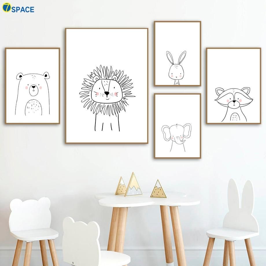 Lion Rabbit Bear Raccoon Wall Art Canvas Painting Nordic Posters And Prints Nursery Wall Pictures For Baby Girl Boy Room Decor -   19 cute room decor Paintings ideas