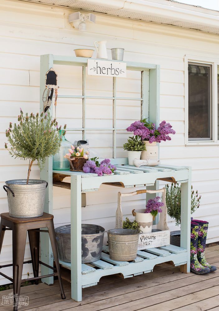 Make a Potting Bench from Pallets & an Antique Window -   20 diy projects With Pallets old windows ideas