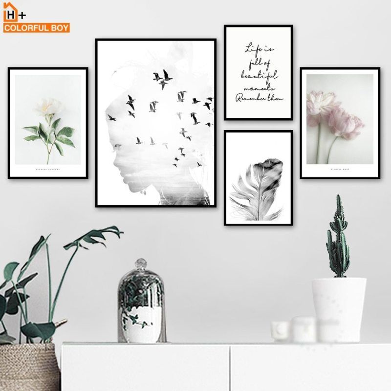 Girl bird Flower Feather Quotes Landscape Wall Art Canvas Painting Nordic Posters And Prints Wall Pictures For Living Room Decor -   22 holiday Pictures wall ideas