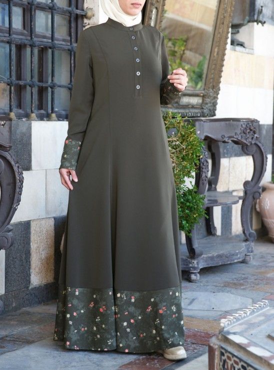 Zaada Contrast Print Abaya -   8 dress Muslim syari ideas