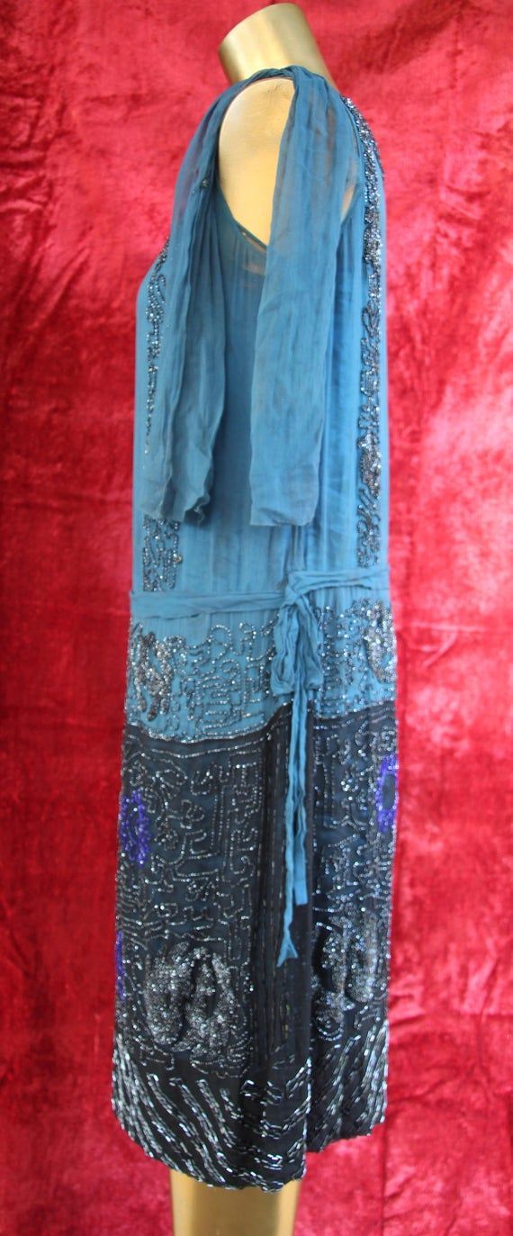 Stunning Art Deco Teal Beaded Silk Flapper Evening Dress 1920s Egyptian Revival -   10 dress Silk flappers ideas