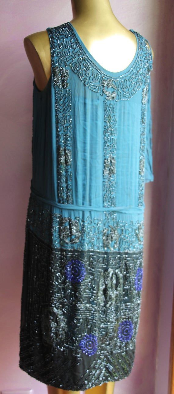 Stunning Art Deco Teal Beaded Silk Flapper Evening Dress 1920s Egyptian Revival -   10 dress Silk flappers ideas