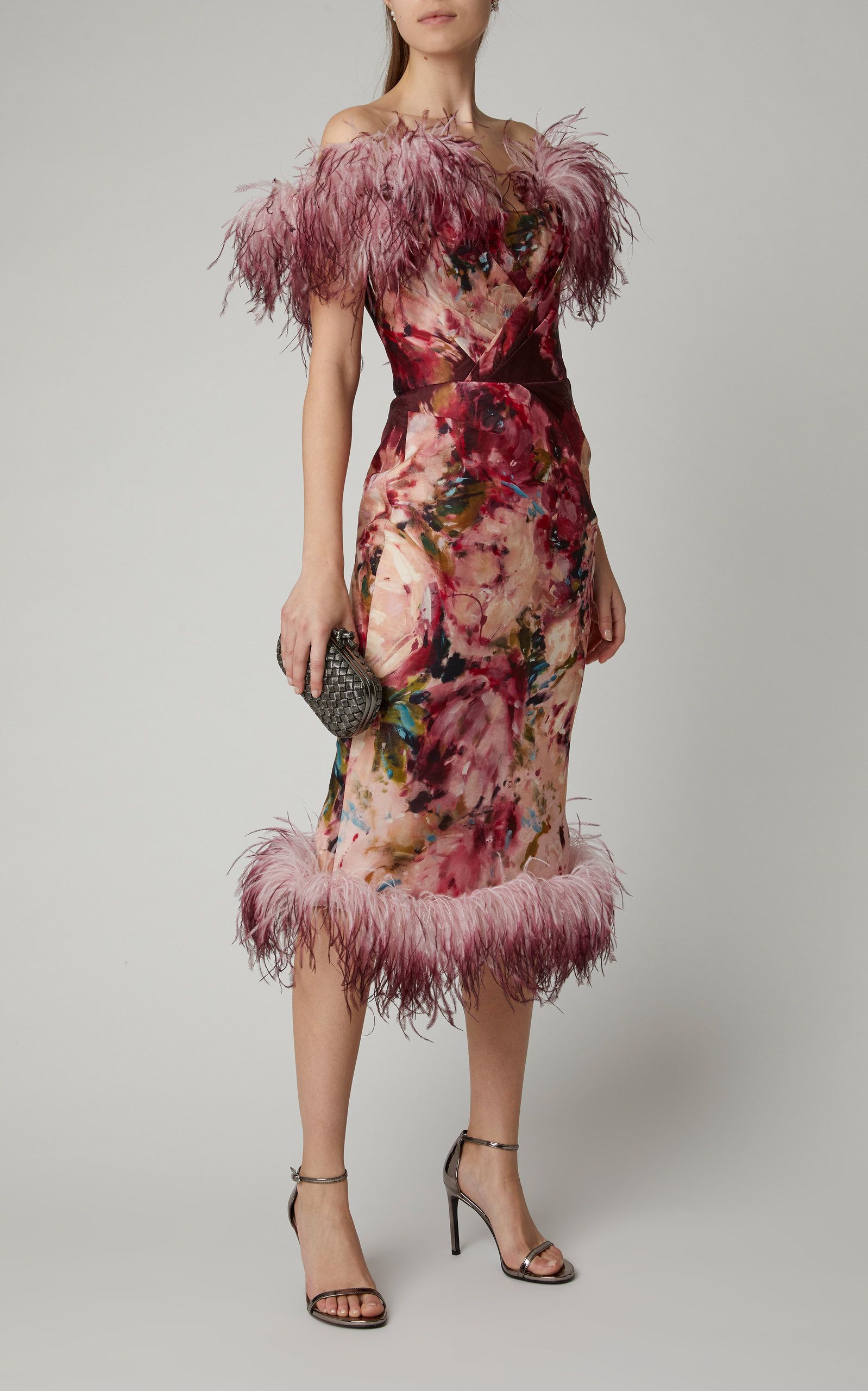 Marchesa Feather-Trimmed Floral-Print Silk Dress -   10 dress Silk flappers ideas