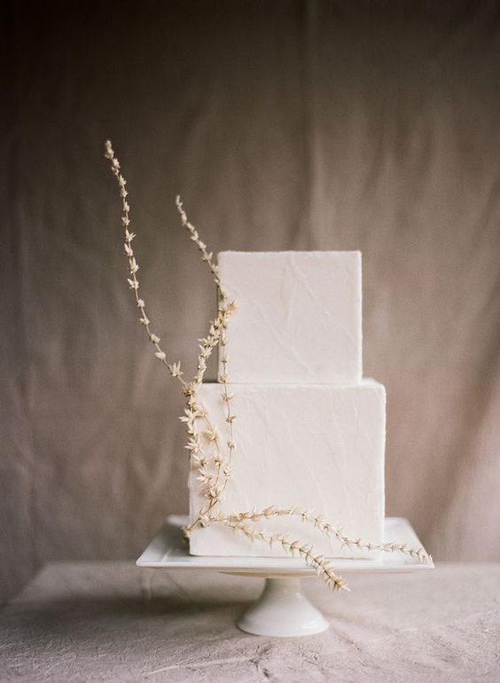 White Textural Wedding Cake With Subtle White Blooms For Decor -   10 minimal cake Simple ideas