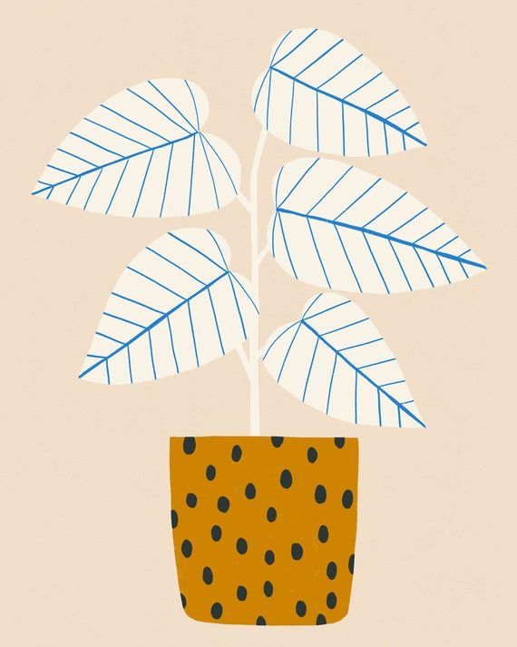 Blue Lines Plant with Mustart Pot - Art Print -   12 plants Pattern inspiration ideas