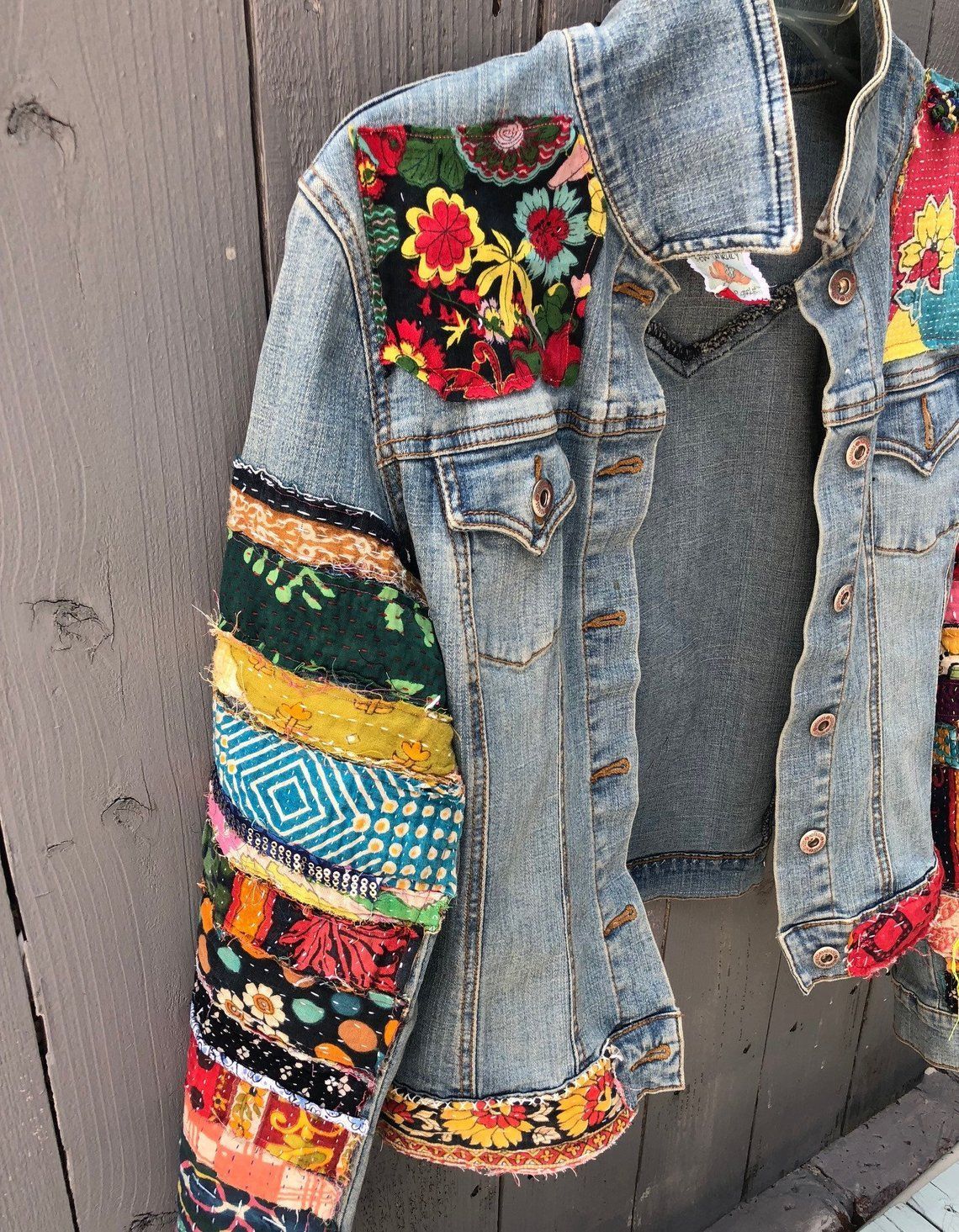 Jean jacket hippie boho embellished colorful denim jean jacket -   13 DIY Clothes Hippie fun ideas