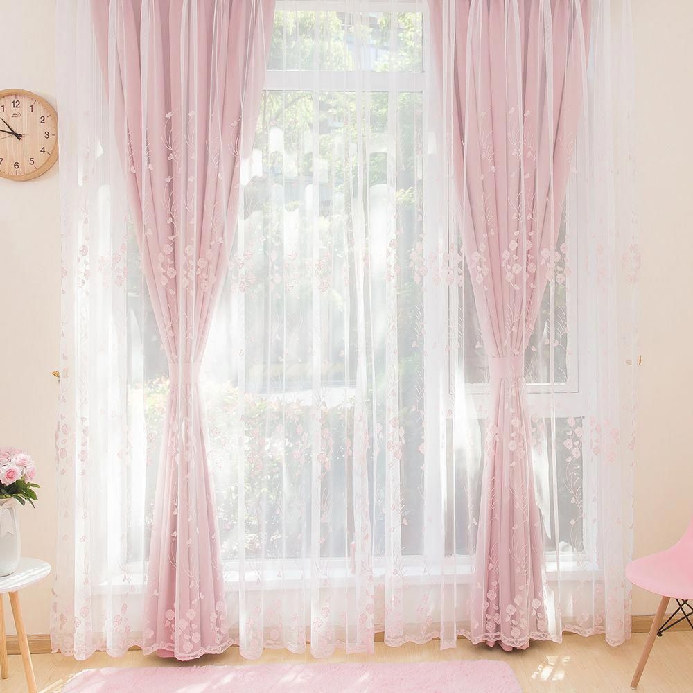Pink Floral Embroidered Sheer Curtains for Girls Bedroom -   13 room decor For Teen Girls curtains ideas