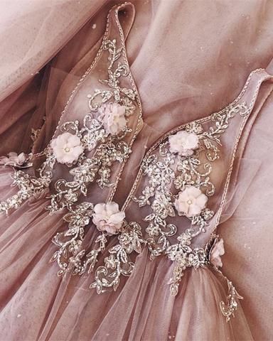 Blush Pink Tulle Wedding Dresses Lace Flowers Embroidery Beaded -   14 blush wedding Gown ideas