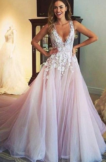 Elegant A-Line V-neck Prom Dresses Long Sleeve Evening Dresses With Beadings -   14 blush wedding Gown ideas