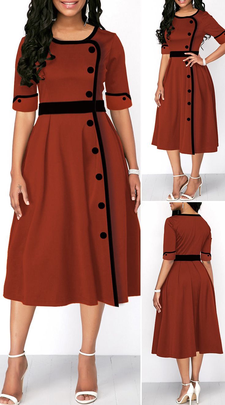 Button Front Half Sleeve High Waist Dress -   14 cute dress Classy ideas