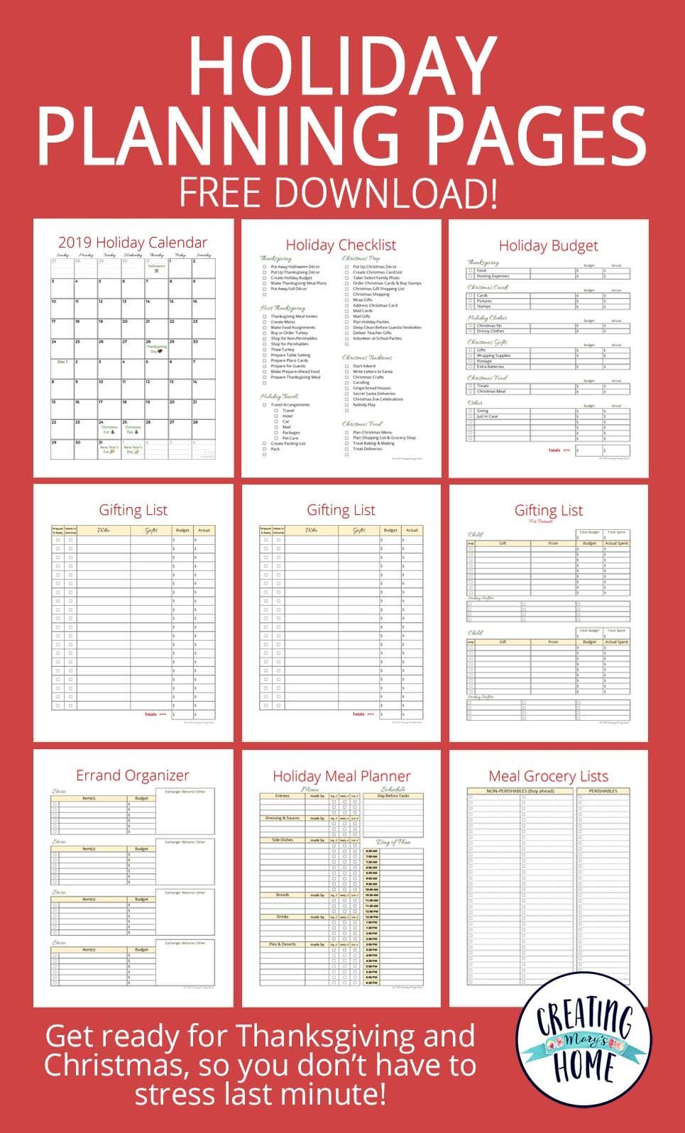 Holiday Planning Pages - FREE Printable -   15 holiday Checklist free printables ideas