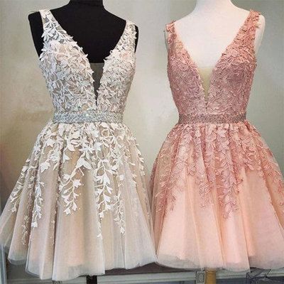 Cute v neck tulle lace short prom dress,  homecoming dress from inshop -   16 dress Cortos damas ideas