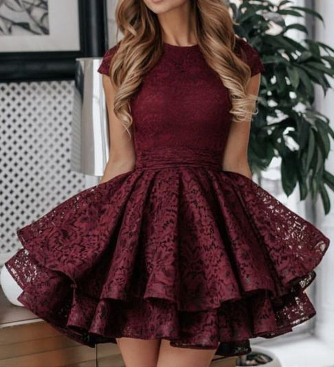 A-Line Round Neck Short Red Lace Homecoming Dress -   16 dress Cortos damas ideas