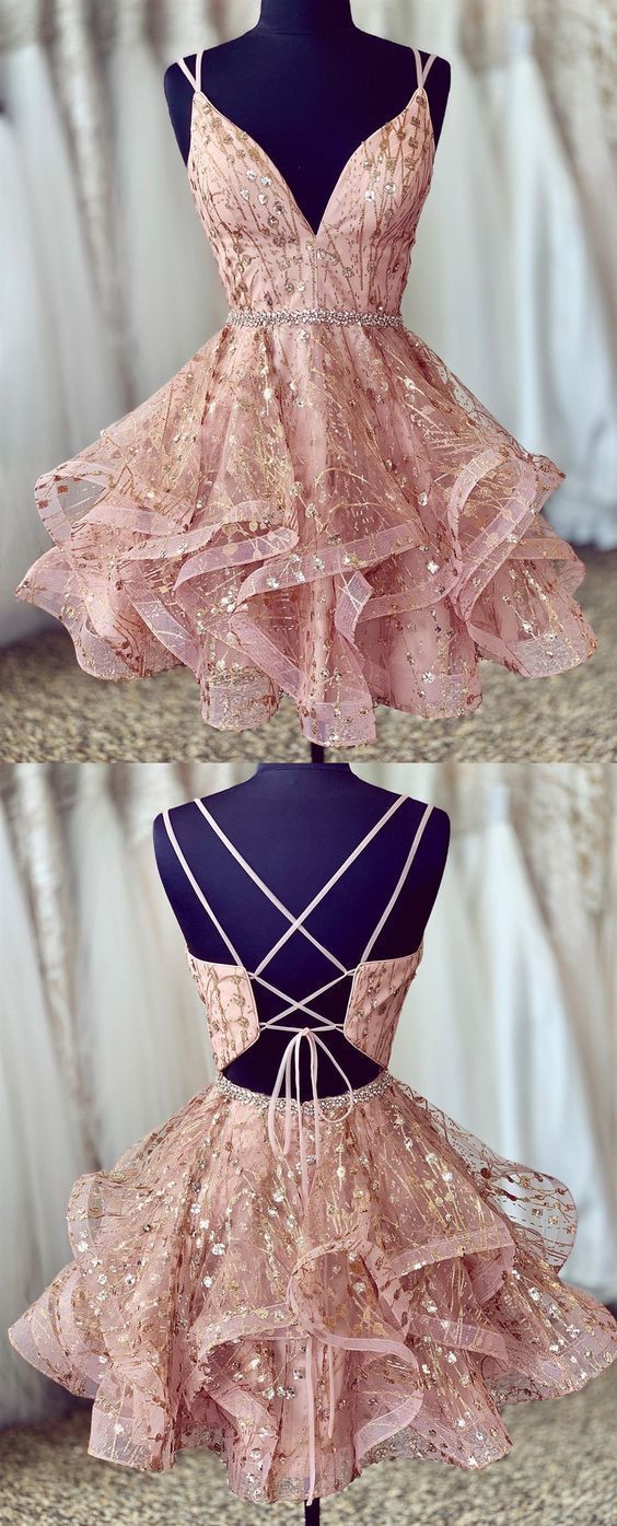 stunning pink short homecoming dresses, shiny sequined homecoming dresses, ball gown formal dresses for teens ZBridal -   16 dress Cortos damas ideas