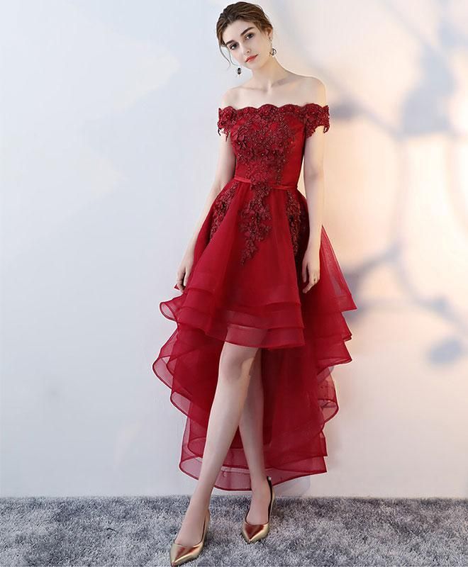 Elegant Burgundy Tulle Lace Off Shoulder Short Prom Dress Tulle Homecoming Dress -   16 dress Prom ugly ideas