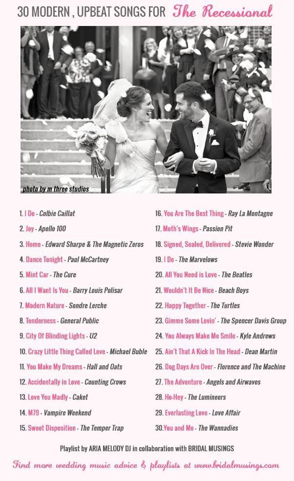 Wedding Music: 30 Modern, Upbeat Recessional Songs -   16 wedding Ceremony songs ideas