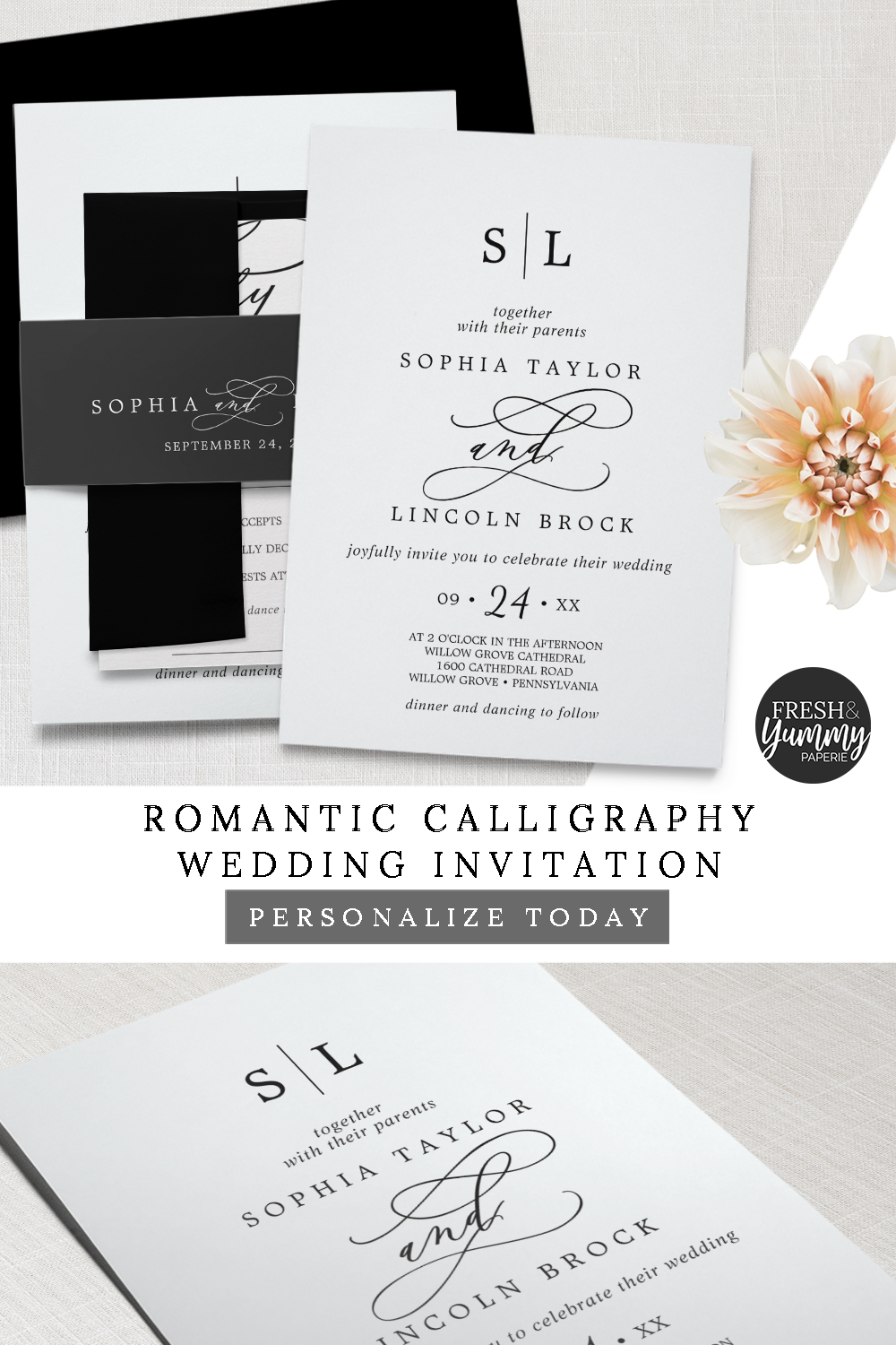 Romantic Calligraphy | Flourish Monogram Wedding Invitation | Zazzle.com -   16 wedding Invites black and white ideas