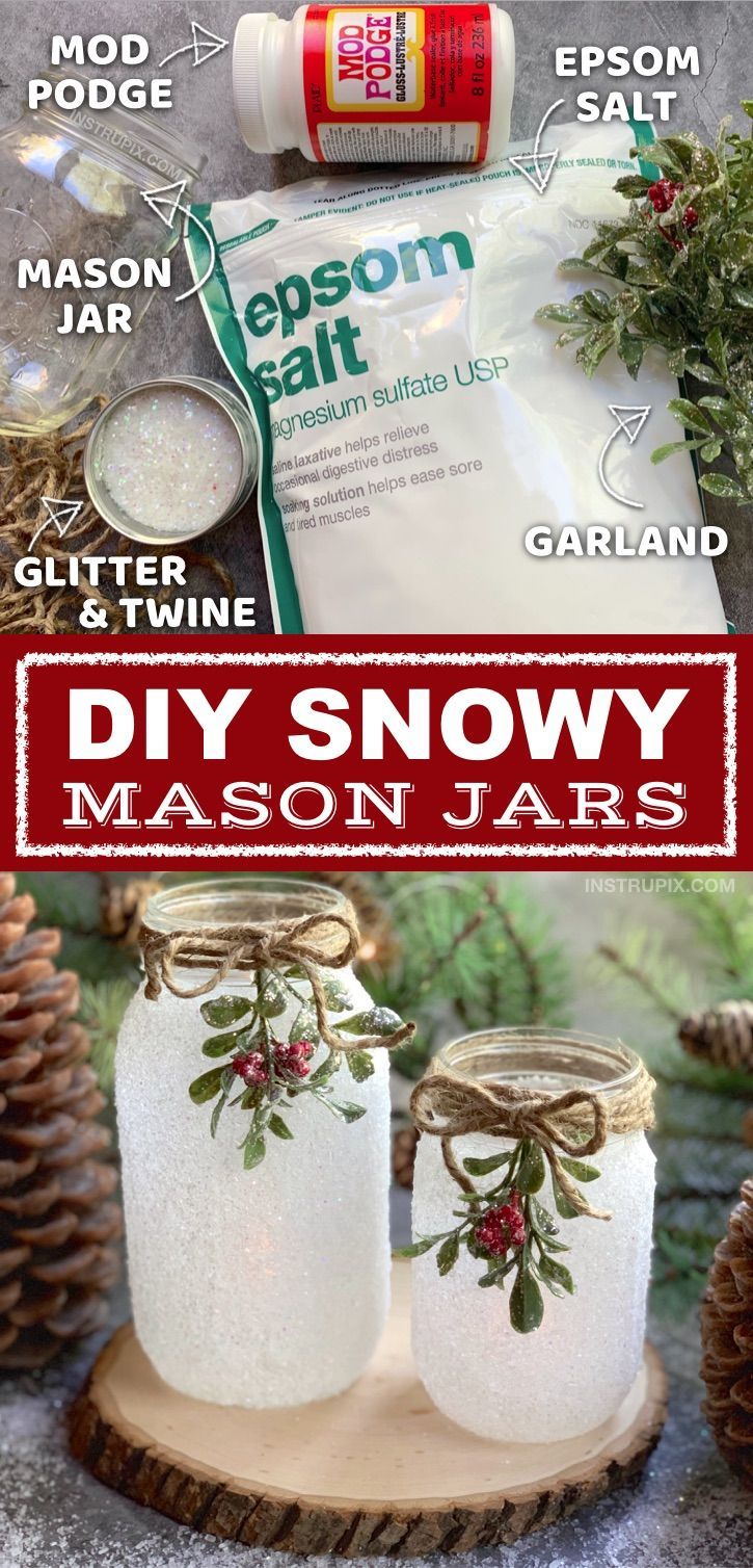 DIY Christmas Craft: Snowy Mason Jar Tea Light Holders -   17 room decor Christmas craft ideas