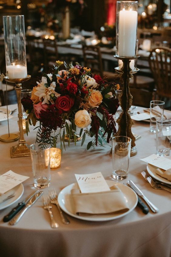 Autumn wedding colors 2019 { Blackberry + Dark Blue + Maroon + Spicy Orange + Wine } -   17 wedding Fall table ideas