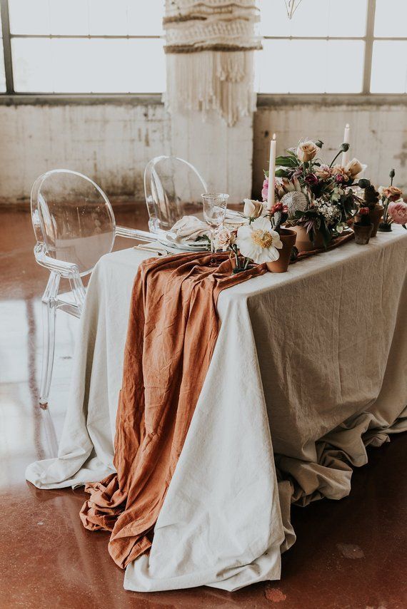 Terracotta Table Runner, Cheesecloth Table Runner, Copper Wedding Decor, Rustic Wedding Decor, Boho -   17 wedding Fall table ideas