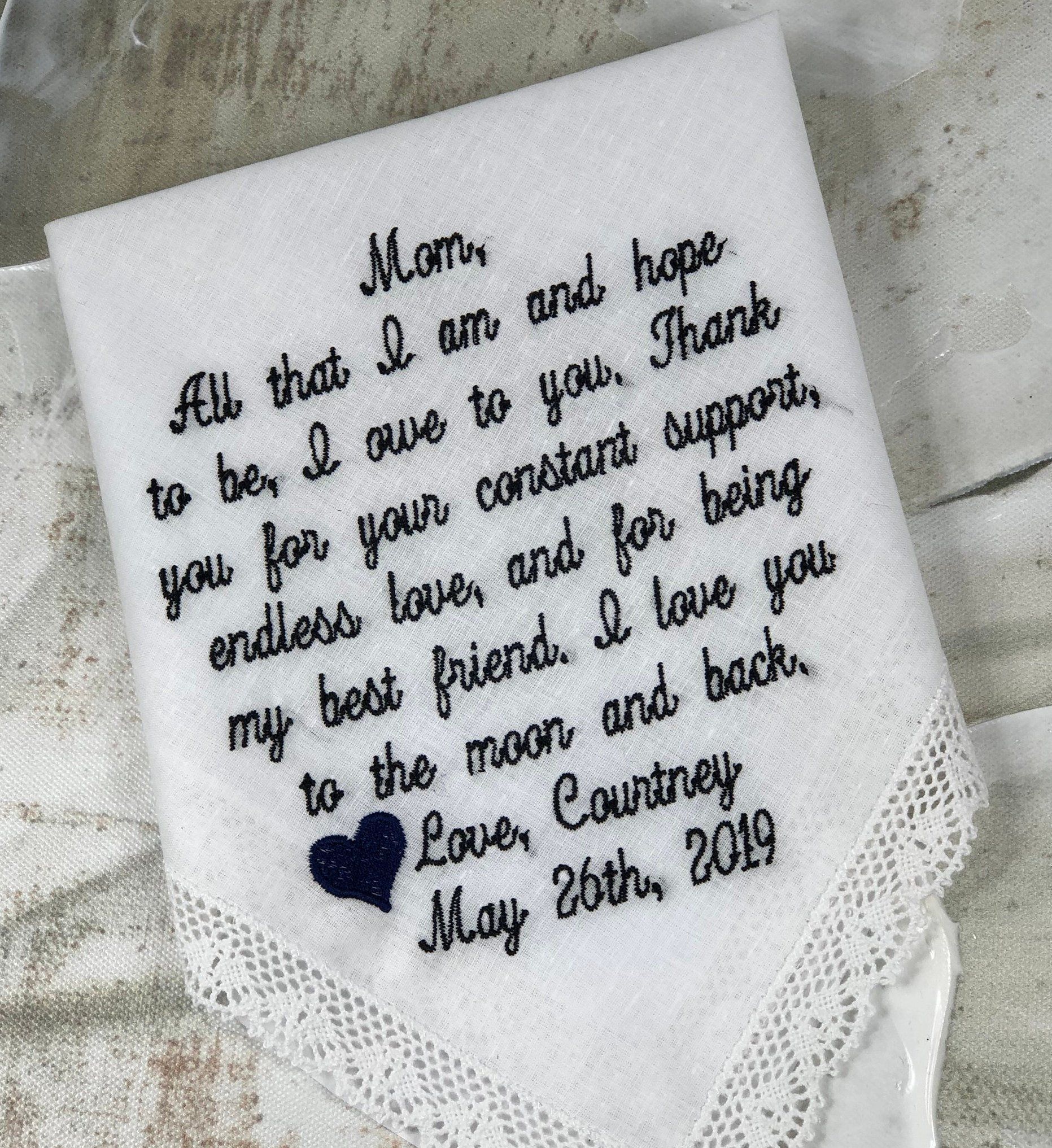 Wedding Handkerchief Mom Of The Bride | Embroidered Hankies | Mother Of The Bride | Wedding Details | Bridal NC Wedding Gifts | bride groom -   18 wedding Gifts for dad ideas