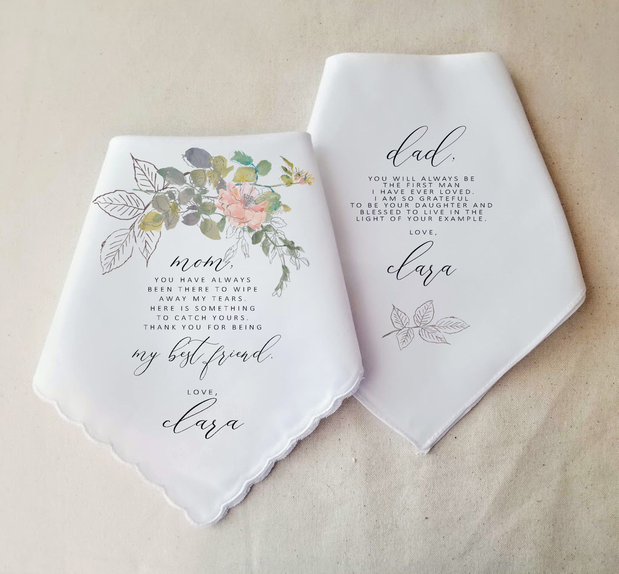 Wedding Handkerchief For Mom and Dad, Gift Set, Thank you Gift , Personalized Gift, Soft Floral, , Wedding Gift for Parents -   18 wedding Gifts for dad ideas