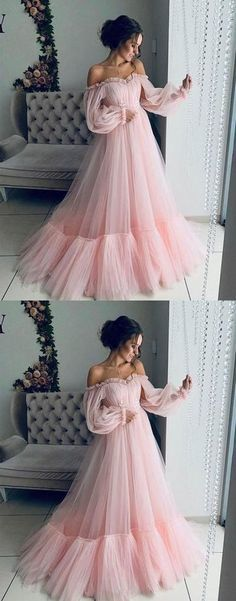 Pink tulle long prom dress, pink tulle evening dress -   19 dress Pink tulle ideas