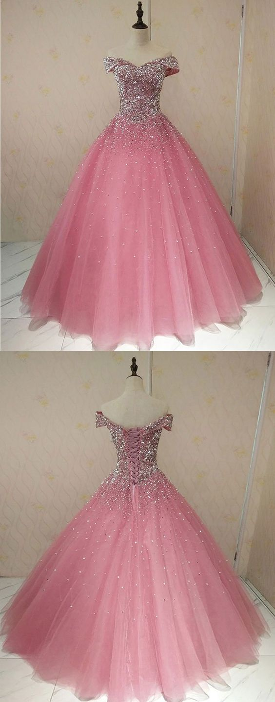 Pink sweetheart neck tulle sequin long prom dress, sweet 16 dress ML769 -   19 dress Pink tulle ideas