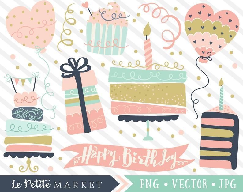 Birthday Clipart Set, Party Clip Art Graphics, Birthday Cake, Balloons, Heart Balloons, Cute Cake Clipart, Cupcake, Birthday Illustrations -   9 cake Illustration background ideas