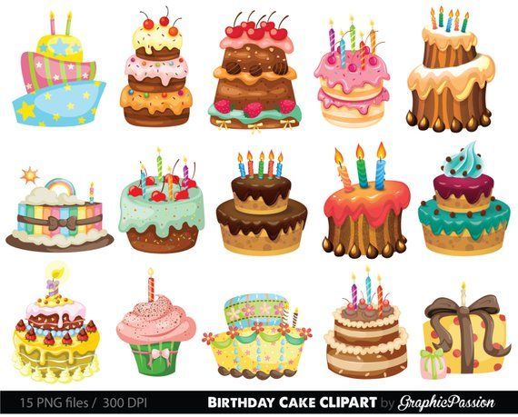 Birthday Cake Clipart. Cake Illustration. Birthday Cake Digital Images. Colorful Birthday Cake Clipart -   9 cake Illustration background ideas
