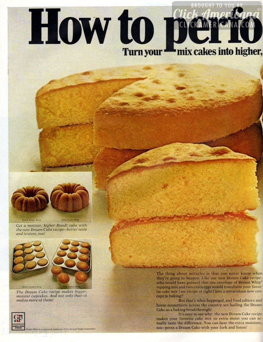 Turn your mix cakes into Dream Cakes (1970) -   12 cake Yellow whipped topping ideas