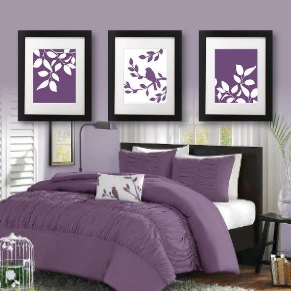 Master Bedroom Art Print - Purple Bedroom Decor - Bath Art - Bath Decor - Bird Bath Decor - Bird Tree Bedroom Art Print - Purple (NS-683) -   12 room decor Purple master bath ideas