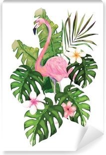 Watercolor seamless pattern of flamingo and palm trees isolated on white background. Wall Mural • Pixers® - We live to change -   13 plants Background palm trees ideas
