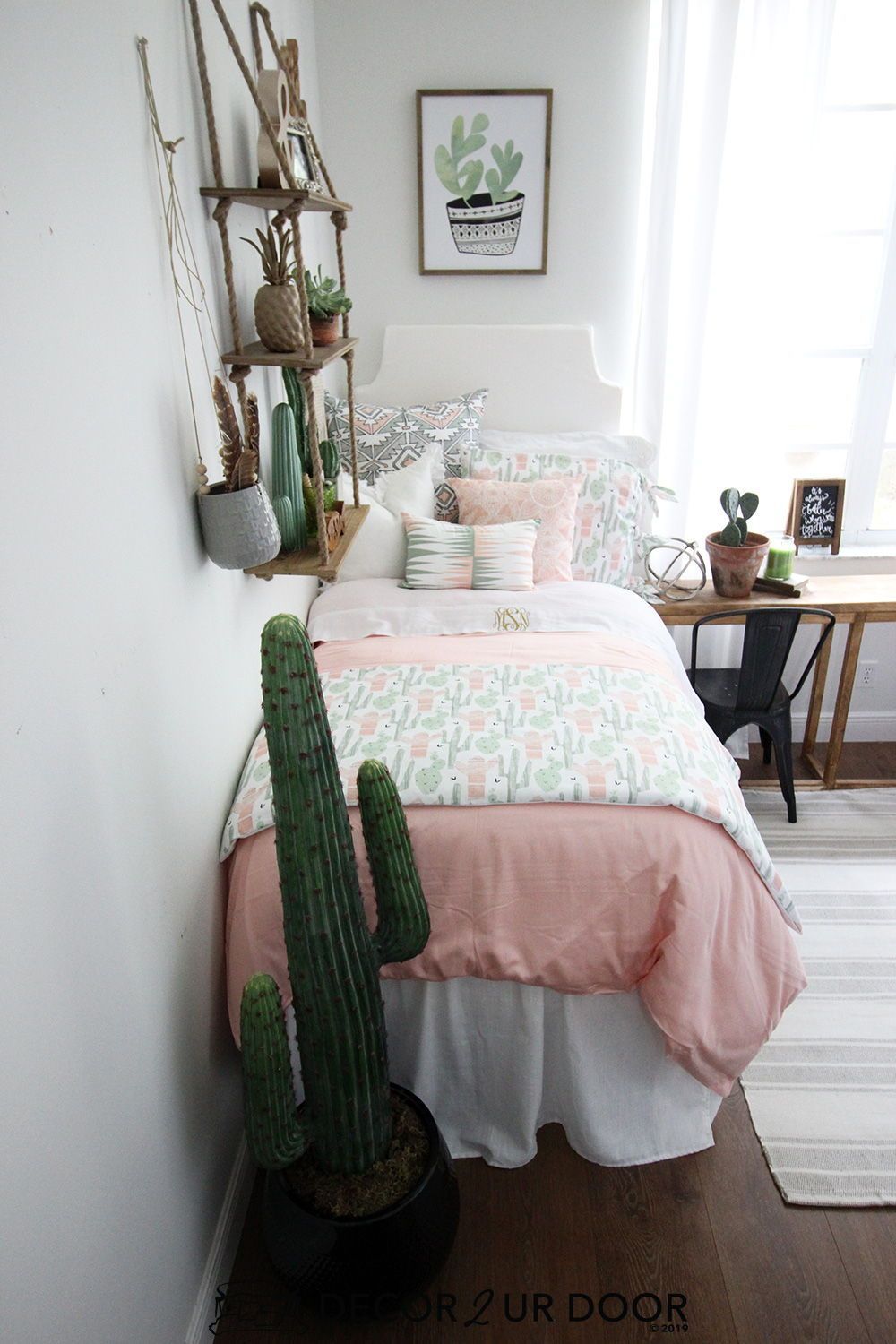 Peach & Green Cactus Dorm Bedding Set -   13 room decor Girly bedding ideas