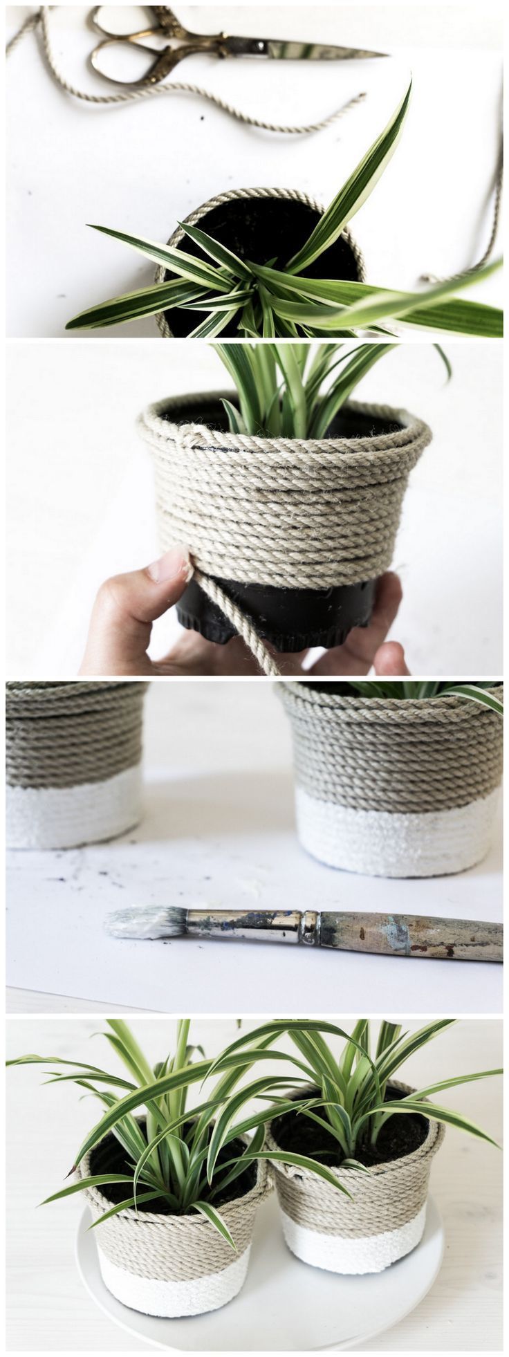 DIY plastic pot upcycling with sisal -   14 plants Potted upcycle ideas