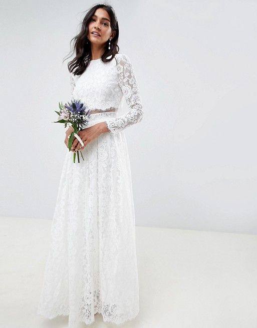 ASOS EDITION lace long sleeve crop top maxi wedding dress | ASOS -   14 wedding Modern crop tops ideas