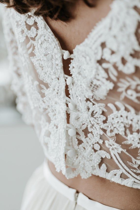 Ivory Lace Wedding Top - ASTRID / Bridal Crop Top / Wedding Separates / Bridal Lace Top / 3/4 Long Sleeve Top -   14 wedding Modern crop tops ideas