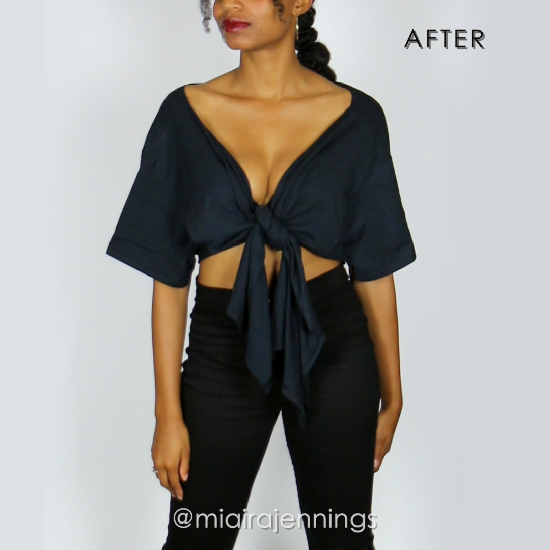 DIY Tie Front Plunging Crop Top (NO SEWING) -   15 DIY Clothes Refashion moda ideas