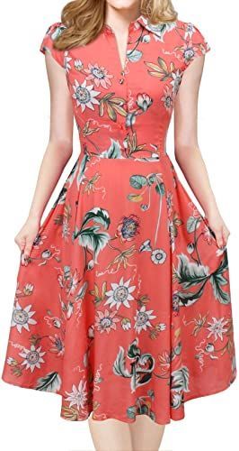 New iLover Women V-Neck Cap Sleeve Floral Vintage Rockabilly Swing Dress  Pockets online - Chictopclothing -   15 dress Floral elegant ideas