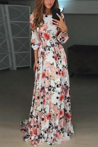 Elegant Long-Sleeve Floral Maxi Dress -   15 dress Floral elegant ideas