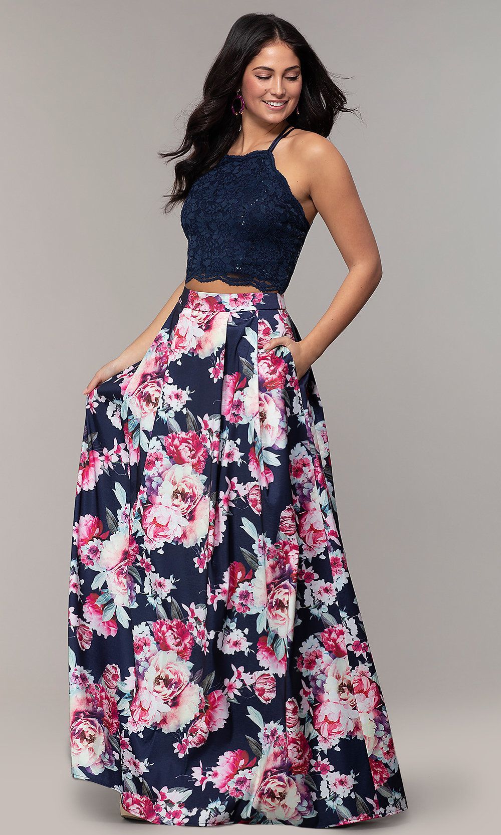 Two-Piece Long Floral-Print Prom Dress by PromGirl -   15 dress Floral elegant ideas