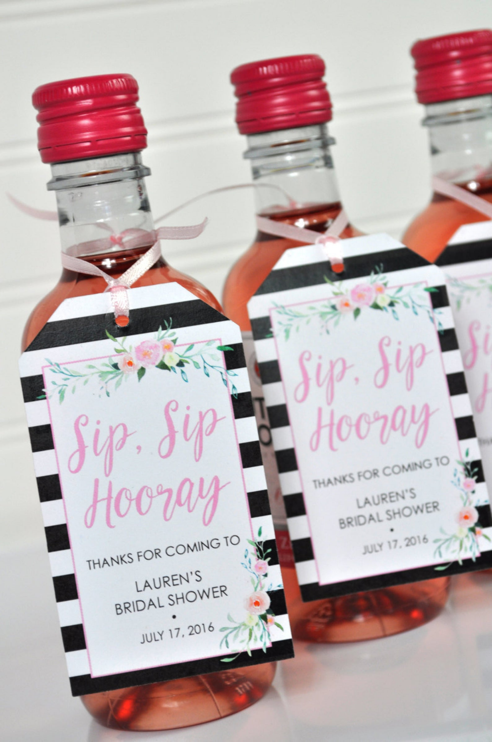 Bridal Shower Favors Tags for Mini Wine Bottles, Wedding Favors, Mini Champagne Tags, Personalized Wedding Tags, Black Floral - Set of 12 -   15 Event Planning Names wine bottles ideas