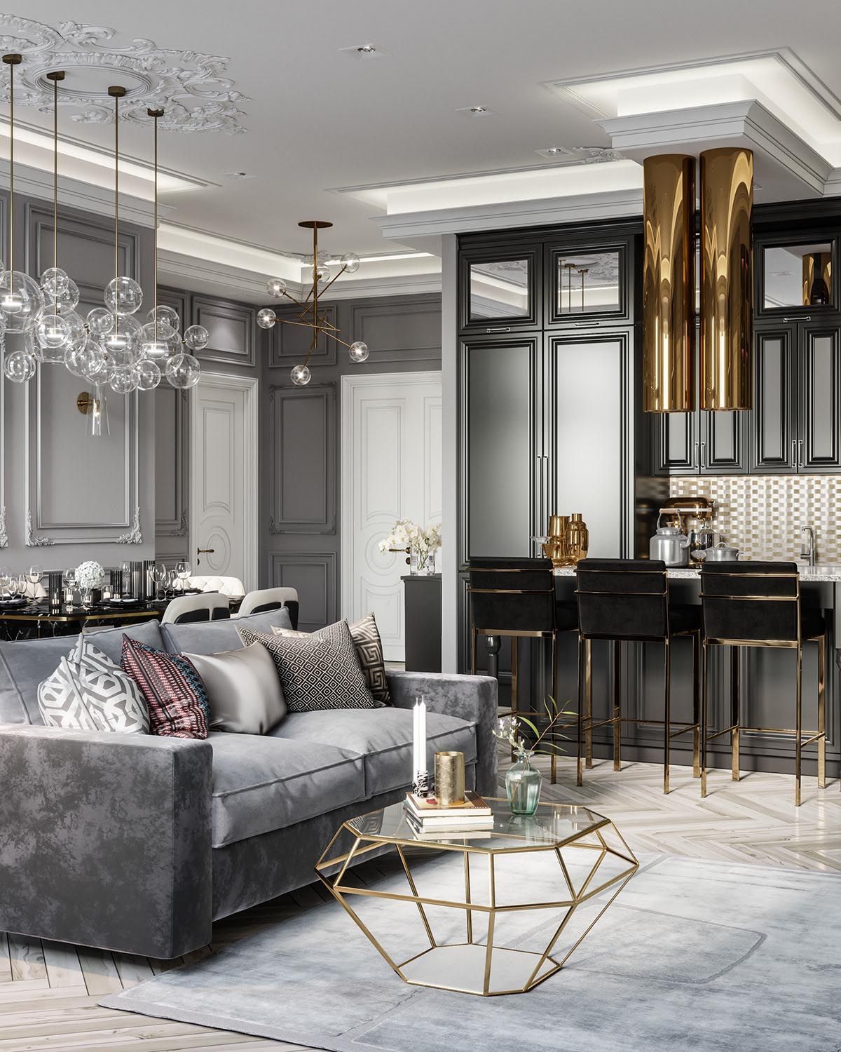 Luxury all grey and gold monochromatic living room decor -   15 room decor Classy grey ideas