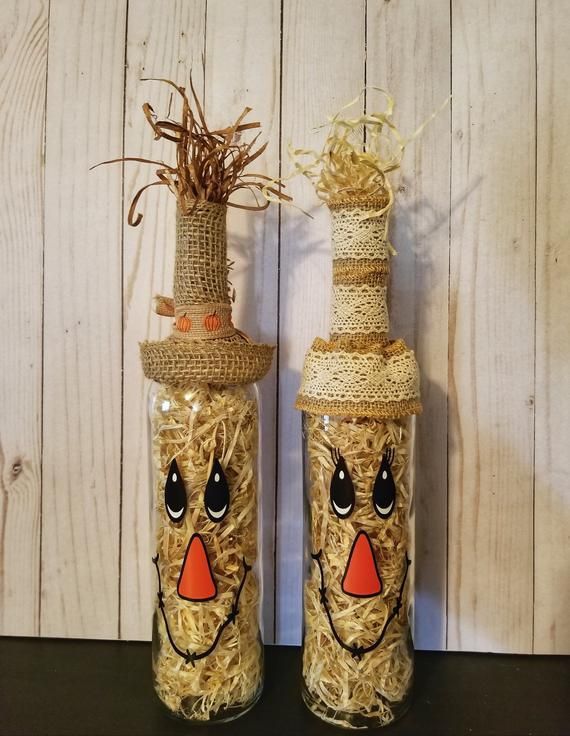 Scarecrow Wine Bottles, Scarecrow Decorations, Fall Mantel Decor, Fall Farmhouse Decorations, Thanks -   16 diy projects For Couples wine bottles ideas