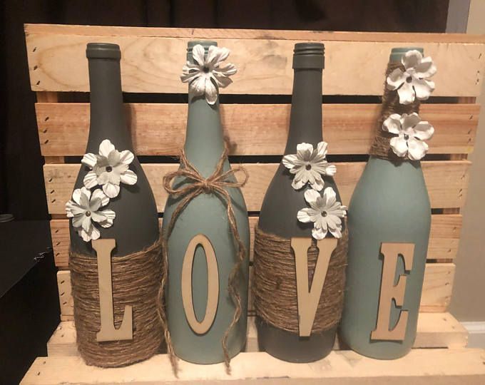 Wine bottle decor Hand painted-Family- decorated wine bottles dark grey in color -   16 diy projects For Couples wine bottles ideas