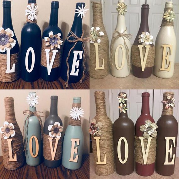 Wine bottle decor Hand painted-love -Decorated wine bottles -   16 diy projects For Couples wine bottles ideas