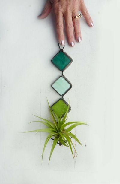 Stained Glass Air Plant Holder Mod Trio with Mint -   16 plants Decor glass ideas