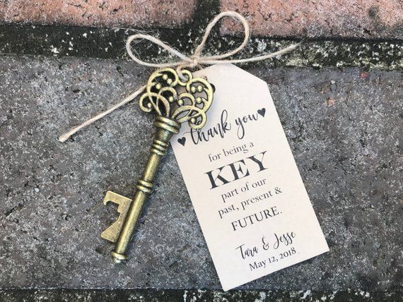 100 Skeleton Key Bottle Openers * Customized Tags * Personalized Printed Tags * Antique Key Wedding Favors * Thank You for Being a Key Part -   16 vintage wedding Favors ideas